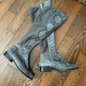 MICHAEL Michael Kors Gray Snakeskin Over the Knee Boots